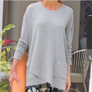 Soft Surroundings Pullover Sweatshirt Grey Criss Cross Hem Crewneck Long Sleeve